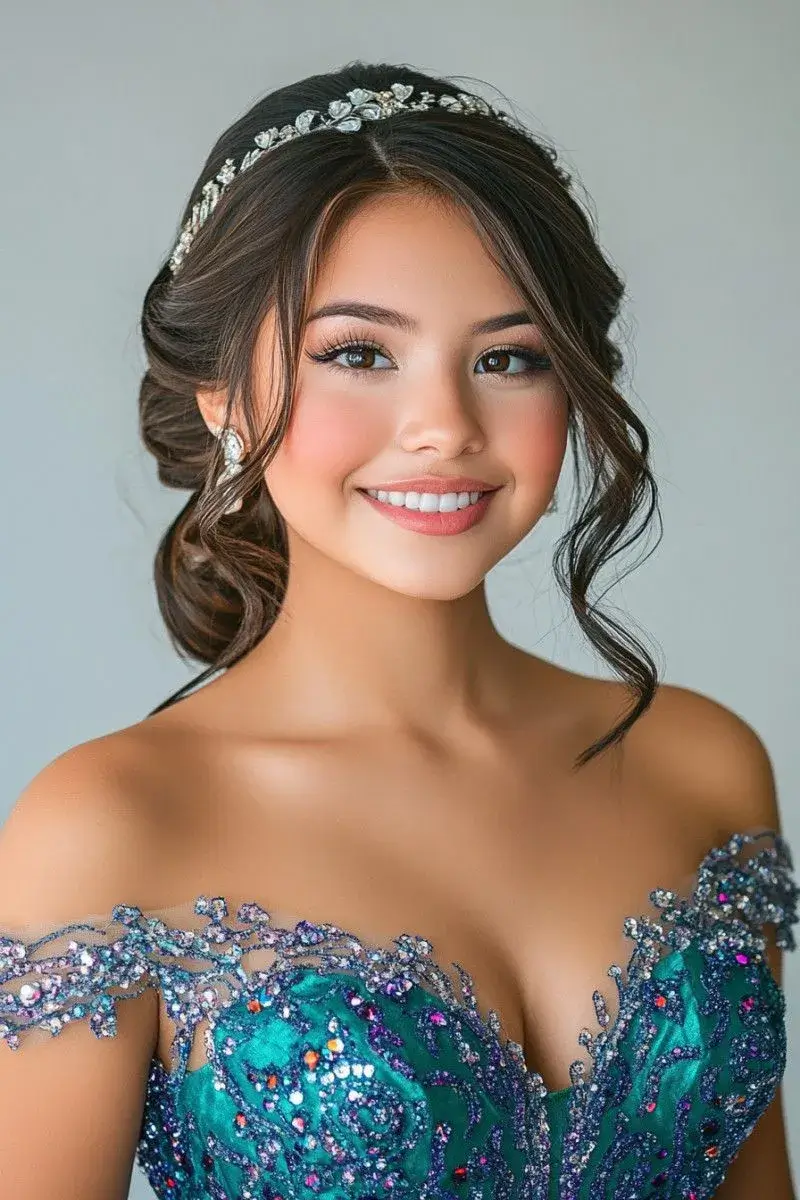 Peinado de lado para quinceañera